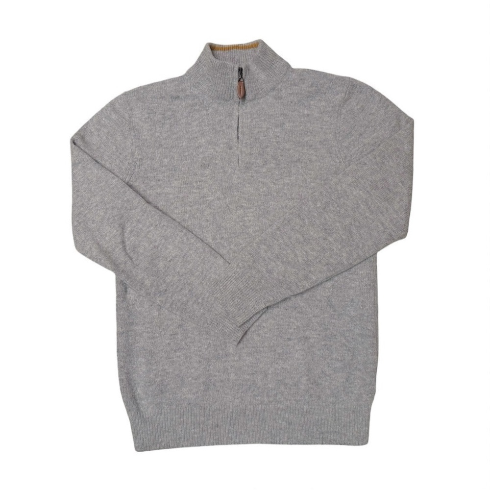 LACHLAN Men’s Lambswool Blend Gray Zip Up Sweater Quarter Zip Stand Up Collar